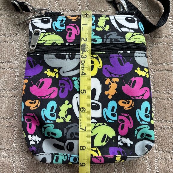 Disney Parks Mickey Mouse Crossbody Bag Purse Black Colorful Pockets Card Holder - Picture 7 of 9